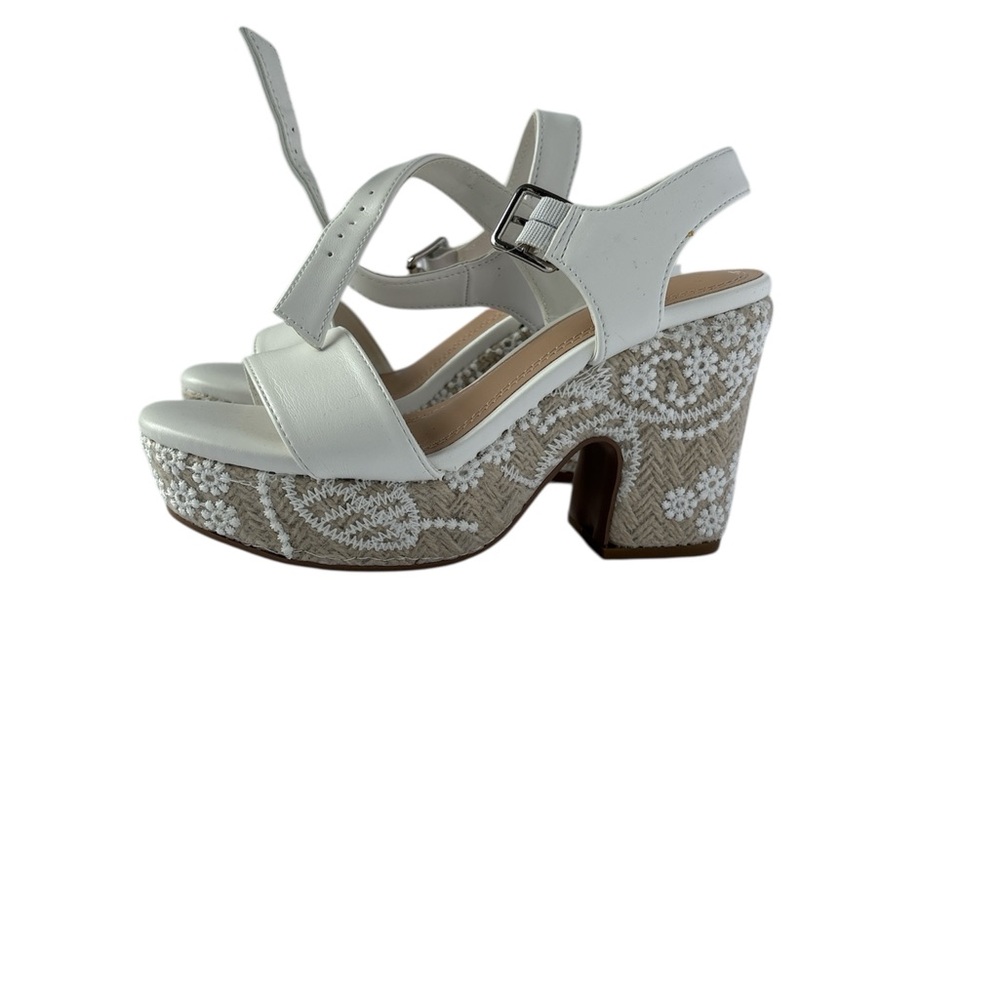 Impo White Platform Sandals with Woven Detail